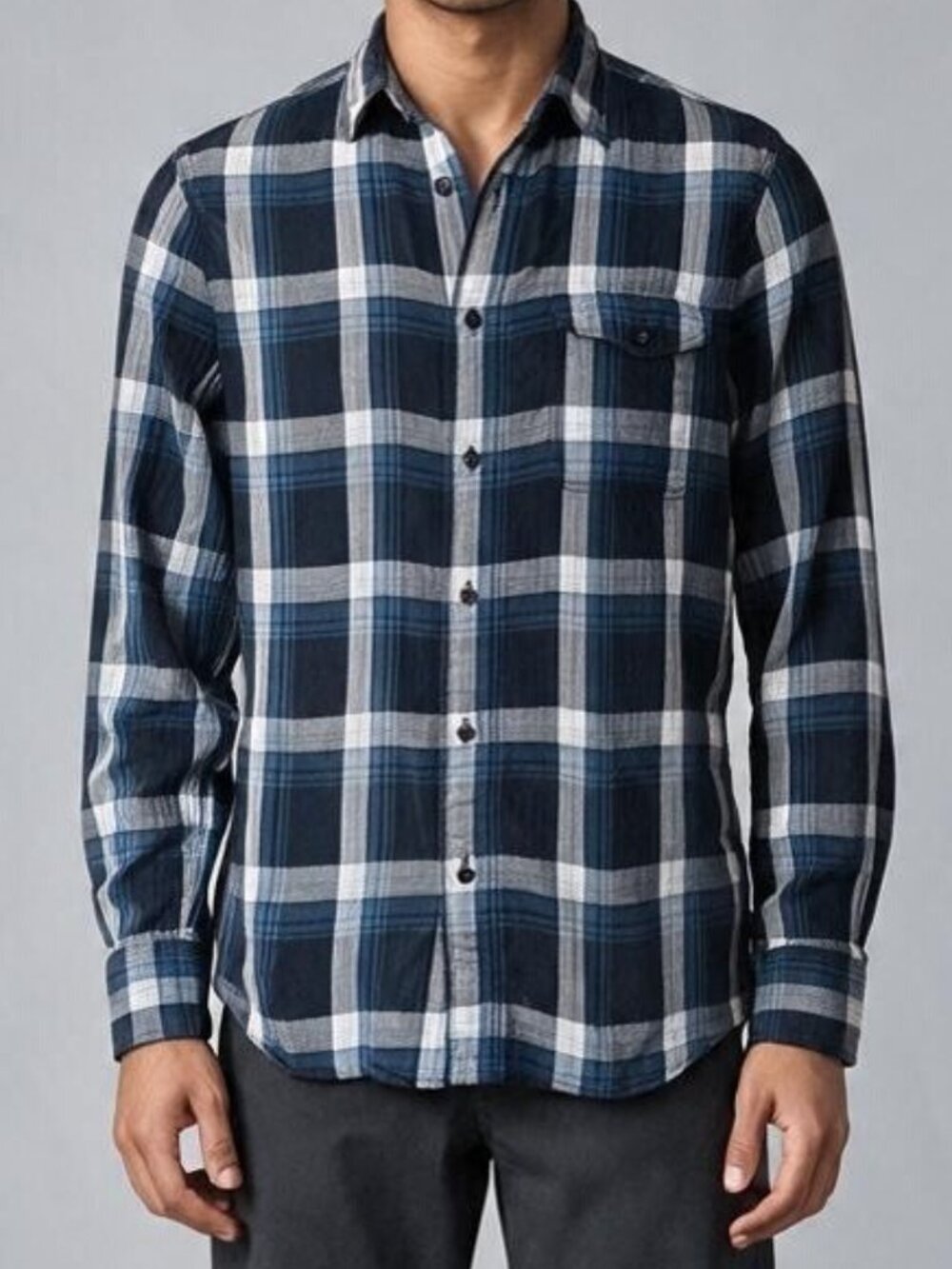 EUC NORDSTROM (MED) Men's Shop Trim Fit 100% Cotton Button Up Plaid Shirt